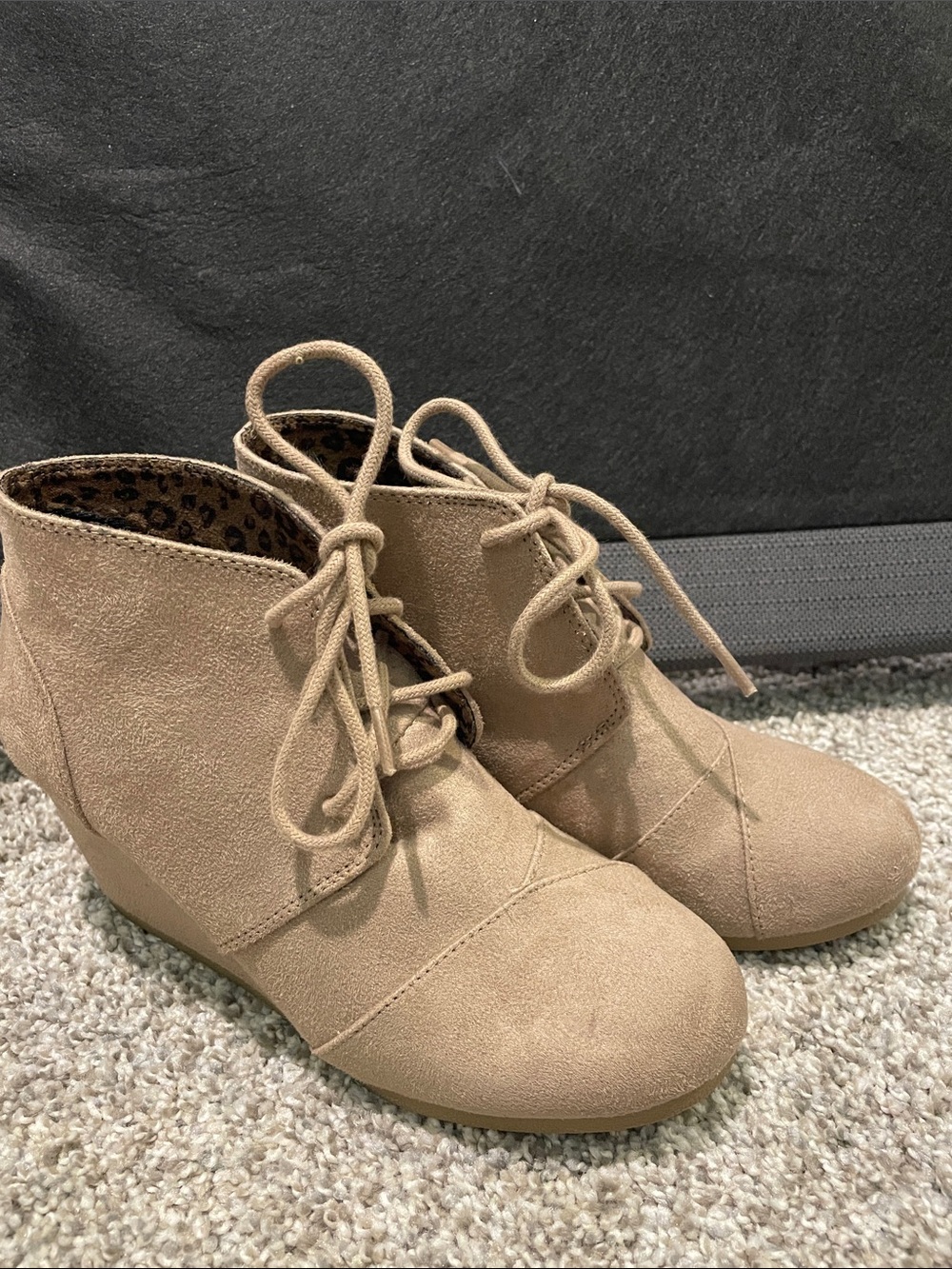 Cityclassified Taupe Lace-Up Wedge Ankle Booties